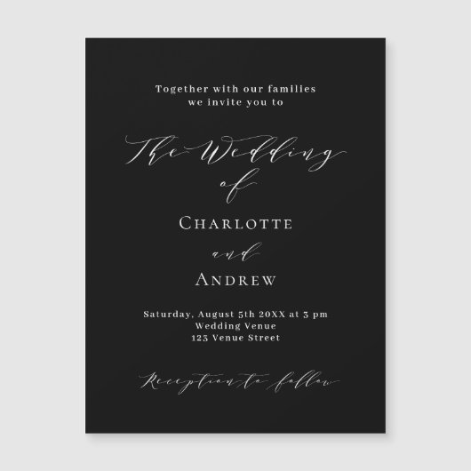 Bruiloft zwart wit formele moderne luxe magnetische uitnodiging (Voorkant)