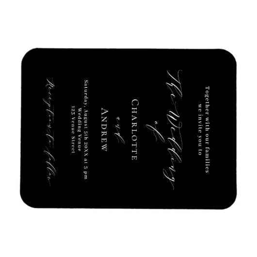 Bruiloft zwart wit formele moderne uitnodiging magneet (Horizontaal)