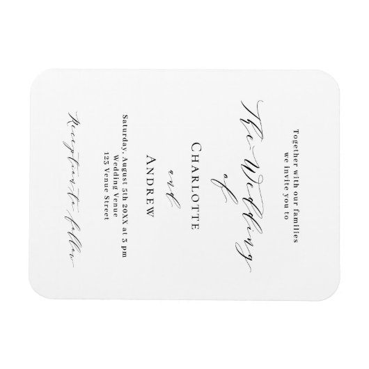 Bruiloft zwart wit formele moderne uitnodiging magneet (Horizontaal)