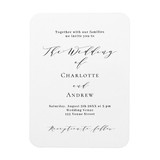 Bruiloft zwart wit formele moderne uitnodiging magneet (Verticaal)