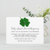 Bruiloft Zwart Wit Groen Vierbladige Klaver Kaart (Staand voorkant)