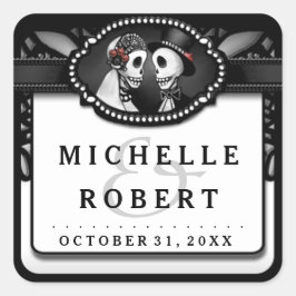Bruiloft Zwart Wit Kant Namen Skeletten Bruiloft Vierkante Sticker