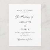 Bruiloft zwart wit klassiek formeel modern eenvoud uitnodiging briefkaart (Voorkant)