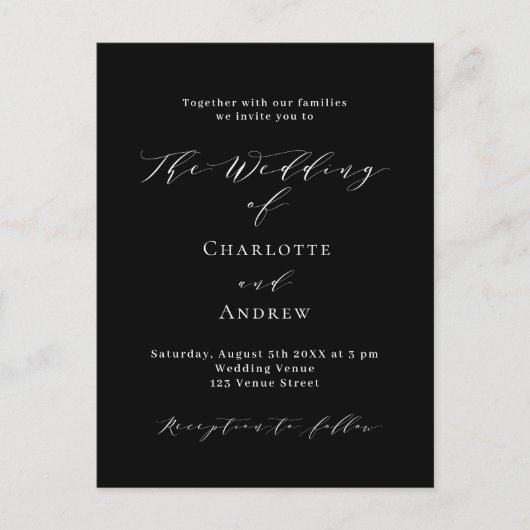 Bruiloft zwart wit klassiek formeel modern uitnodiging briefkaart (Voorkant)