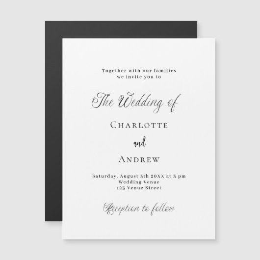 Bruiloft zwart wit klassiek formele moderne luxe magnetische uitnodiging (Voorkant / Achterkant)