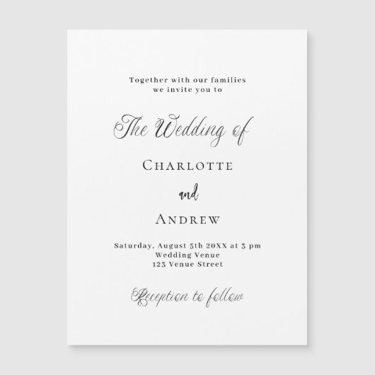 Bruiloft zwart wit klassiek formele moderne luxe magnetische uitnodiging (Voorkant)