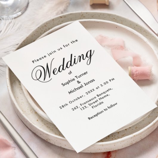 Bruiloft zwart wit minimalistische eenvoudige uitn aankondiging