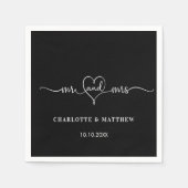 Bruiloft zwart wit mr mrs hart script eenvoudig servet (Voorkant)