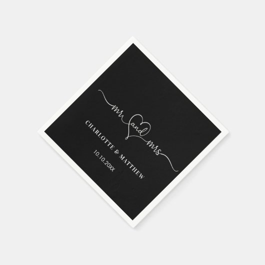 Bruiloft zwart wit mr mrs hart script eenvoudig servet (Hoek)