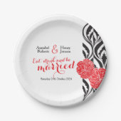 Bruiloft zwart wit rood aangepaste papier bord (Voorkant)