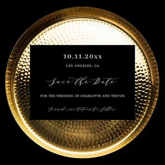 Bruiloft zwart wit script modern save the date