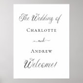 Bruiloft zwart wit script modern welkom poster (Voorkant)