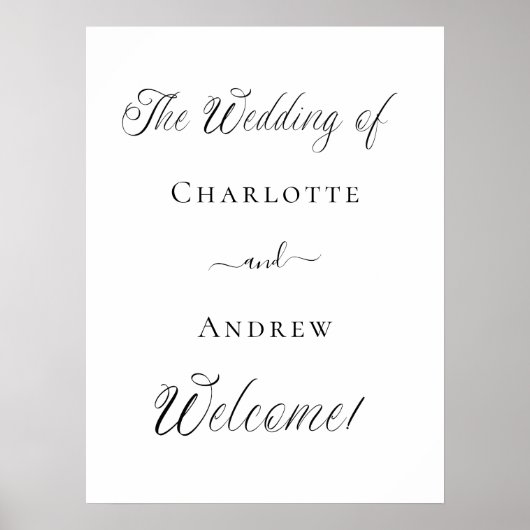 Bruiloft zwart wit script modern welkom poster (Voorkant)