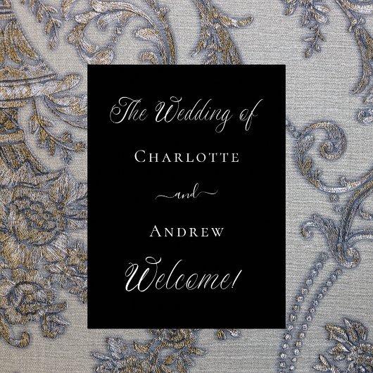 Bruiloft zwart wit script welkom poster