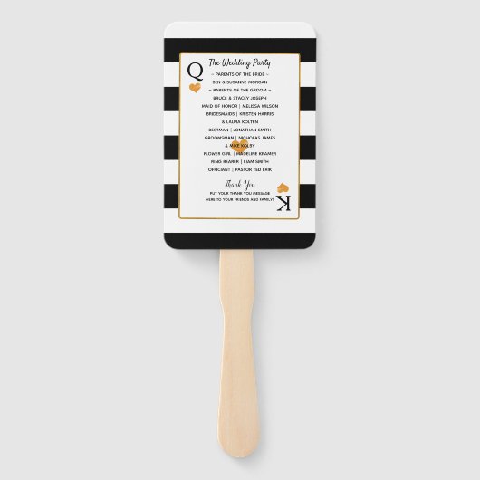 Bruiloft Zwart & Wit Strepen | Gold Heart-programm Handwaaier (Achterkant)