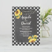 Bruiloft Zwart Wit Zonnebloem Gingham Bloemen Lich Kaart (Staand voorkant)