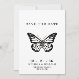 Bruiloft Zwart-witte vlinder Save The Date