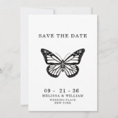 Bruiloft Zwart-witte vlinder Save The Date (Voorkant)