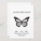 Bruiloft Zwart-witte vlinder Save The Date (Voorkant / Achterkant)