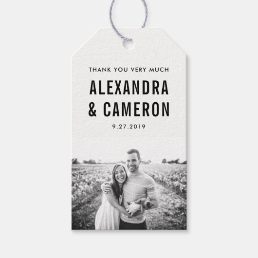 bruiloft | Zwarte Tekst op Wit met Foto Cadeaulabel (Voorkant)