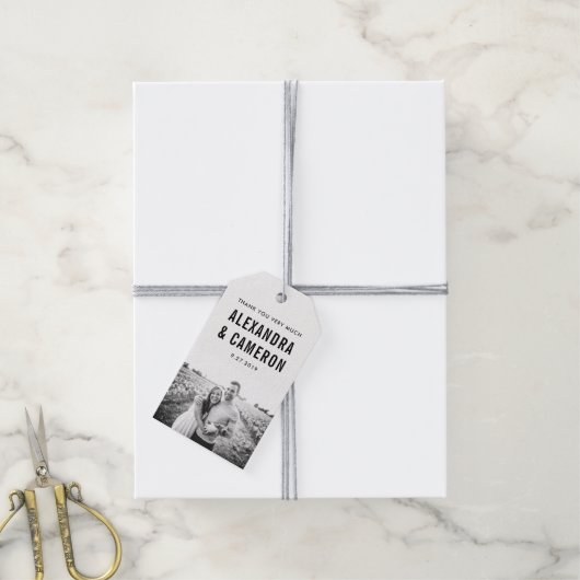 bruiloft | Zwarte Tekst op Wit met Foto Cadeaulabel (Met Touw)