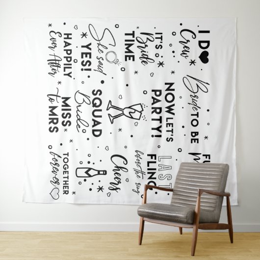 Bruiloft zwartetekst photobooth Achtergrond banner Wandkleed (In Situ (horizontaal))