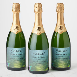Bruiloftcollectie met Bioluminescente Elegantie Sparkling Wijnetiket