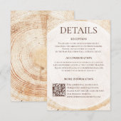 Bruiloftdetailskaart van rustiek hout met QR-code Informatiekaartje (Voorkant / Achterkant)