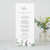 Bruiloftdiner Menu met Landelijke Lavendel en Euca (Staand voorkant)