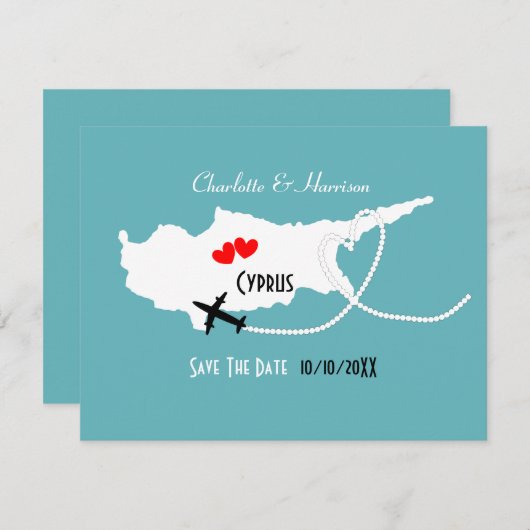 bruiloften in het buitenland Cyprus sparen de datu Save The Date (Voorkant / Achterkant)