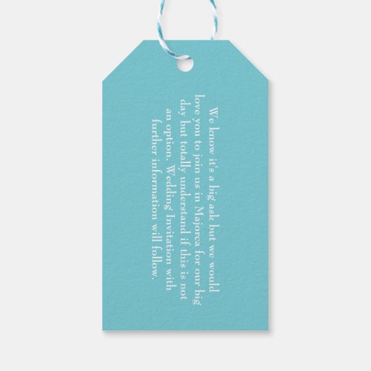 Bruiloften in het buitenland Mallorca Save the Dat Cadeaulabel (Achterkant)