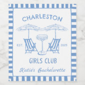 Bruiloftfeest Meisjes Strand Kust Handgetekend Bla Wijn Etiket (Enkel label)