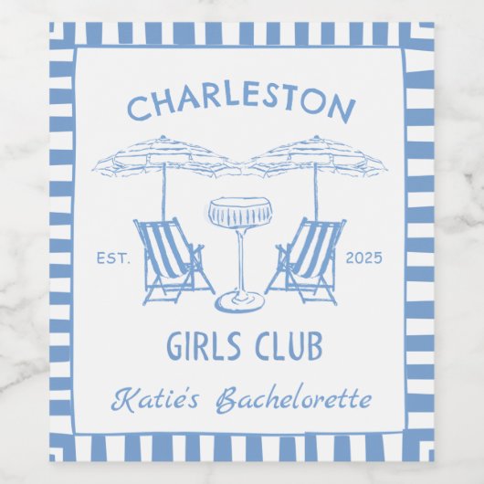 Bruiloftfeest Meisjes Strand Kust Handgetekend Bla Wijn Etiket (Enkel label)