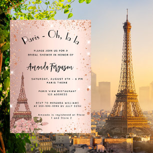 Bruiloftfeest Paris Eiffeltoren roze goud Uitnodiging Briefkaart