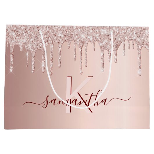 Bruiloftfeest roze goud glinsterend roze monogram groot cadeauzakje (Achterkant)