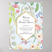 Bruiloftfeest Welkom Stof Blauw Bloemengebladerte Poster (Voorkant)