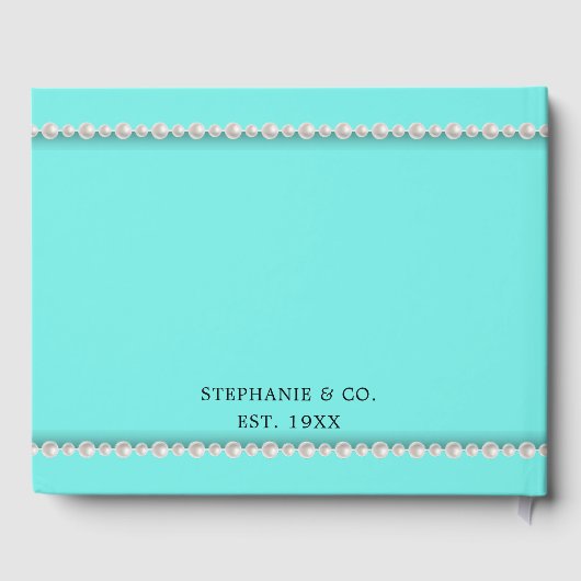 Bruiloftgastenboek met Glam Aqua Tiffany-thema Gastenboek (Achterkant)