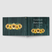 Bruiloftgastenboek met rustieke teal zonnebloem gastenboek (Volledig)