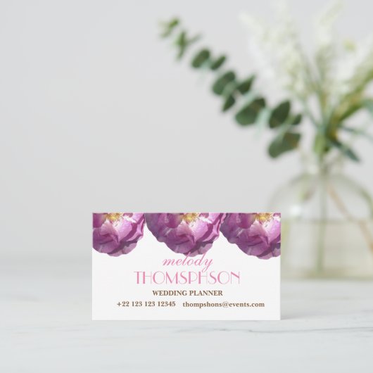 Bruiloftplanner, Roze Rose Elegante Visitekaartjes (Staand voorkant)