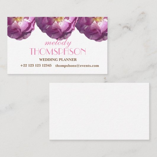 Bruiloftplanner, Roze Rose Elegante Visitekaartjes (Voorkant / Achterkant)