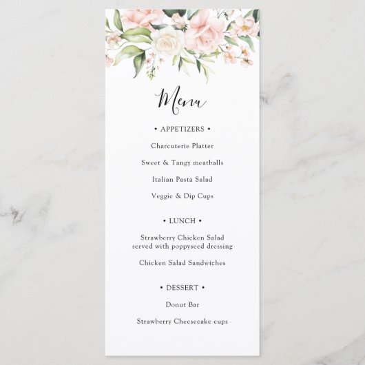Bruilofts- en babyshower-menu met blozende tinten menu (Voorkant)