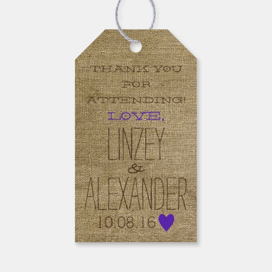 Bruiloft's Meer Gast Favor Paarse Hart Cadeaulabel (Achterkant)