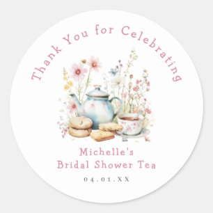 Bruilofts Thee Feest met Bloemen Ronde Sticker
