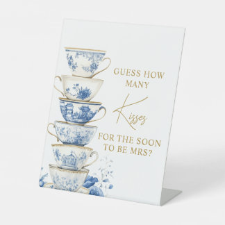 Bruilofts Theepartij Chinoiserie Blauw Hoeveel Kus Reclamebord Met Voetstuk