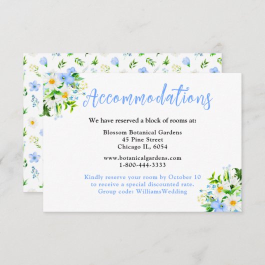 Bruiloftsaccommodatie Forget-Me-Nots en Madeliefje Informatiekaartje (Voorkant / Achterkant)