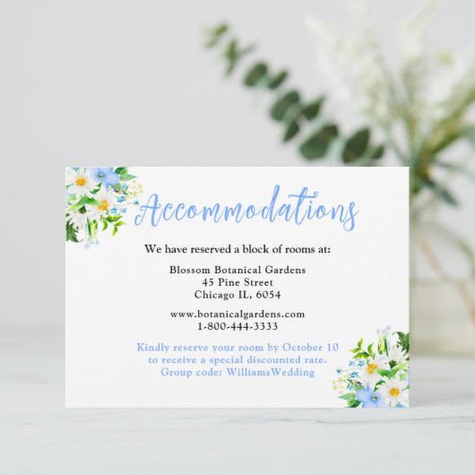 Bruiloftsaccommodatie Forget-Me-Nots en Madeliefje Informatiekaartje (Staand voorkant)