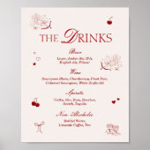 Bruiloftsbar drankjes menu in Operastijl Bourgondi Poster (Voorkant)