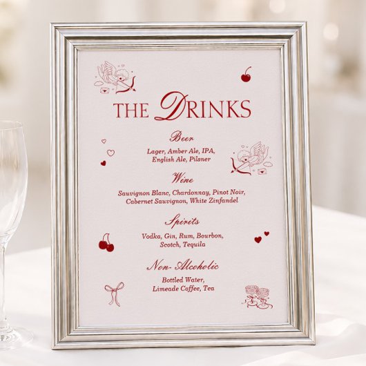 Bruiloftsbar drankjes menu in Operastijl Bourgondi Poster