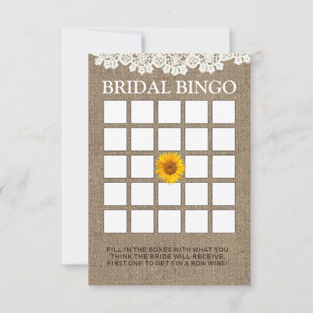 Bruiloftsbingo met Zonnebloemen en Jute Bruidsbrui (Voorkant)