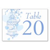 Bruiloftsblauw vogels openen vogelkooi tafel numme kaart (Achterkant)